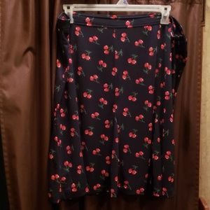 Talbots  Womans petiteblue skirt with cherry print
